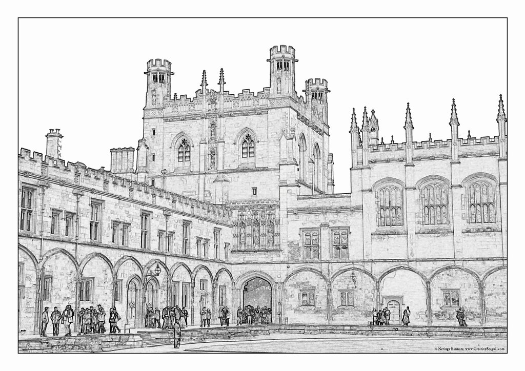 Oxford greyscale coloring page
